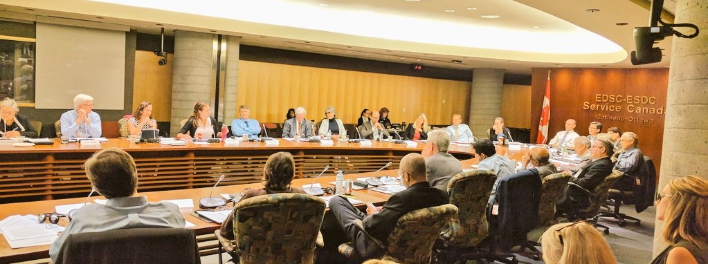 Image of Prof. Valerie Tarasuk and colleagues at a 2017 meeting on the federal poverty reduction strategy, hosted by Employment and Social Development Canada