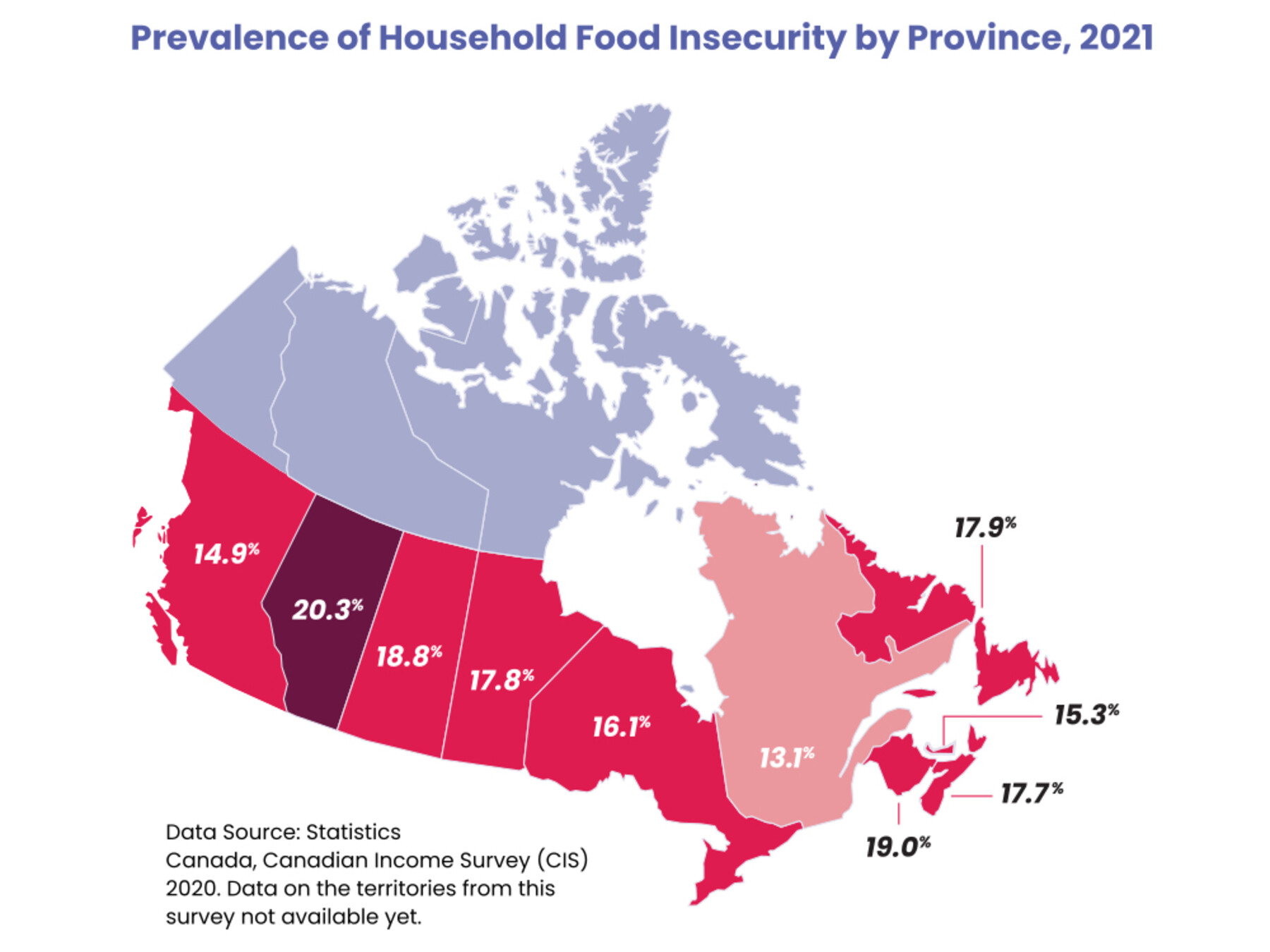 Map of household food insecurity in Canada by province